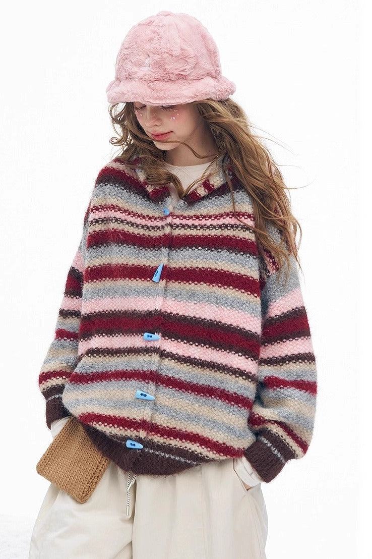 Rainbow Stripe Toggle Hooded Sweater Secondary image