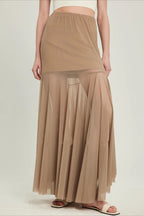 High Waist Tiered Mesh Insert Asymmetrical Skirt