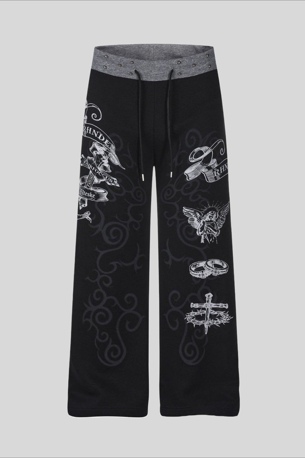 Rhinestone Graphic Patch Wide Leg Sweatpants