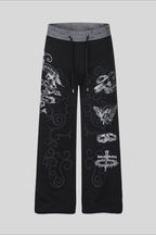 Rhinestone Graphic Patch Wide Leg Sweatpants