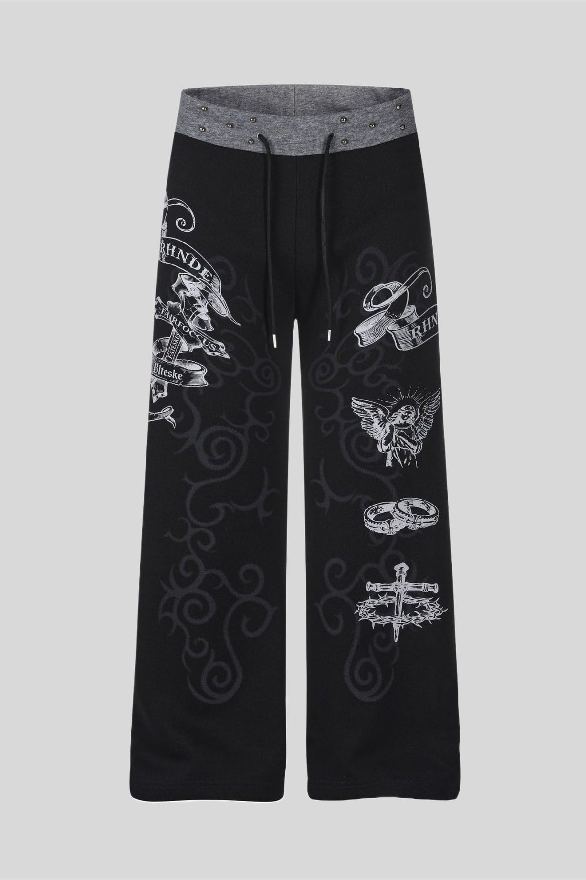 Rhinestone Graphic Patch Wide Leg Sweatpants