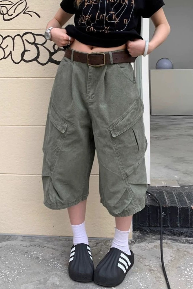 Washed Wide Leg Utility Cargo Pants