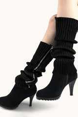 Ribbed Knit Zipper Chunky Leg Warmers