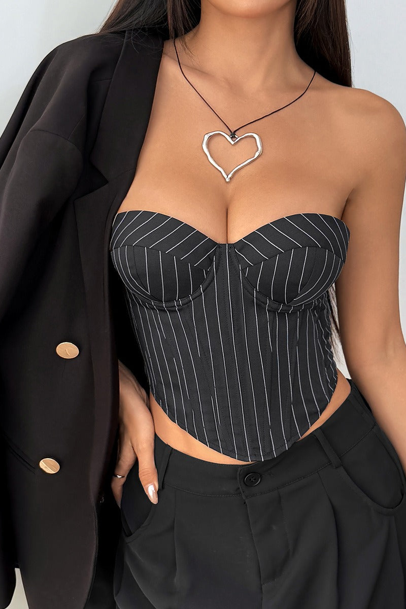 Tie Corset Woven Stripe Chic Tube Top