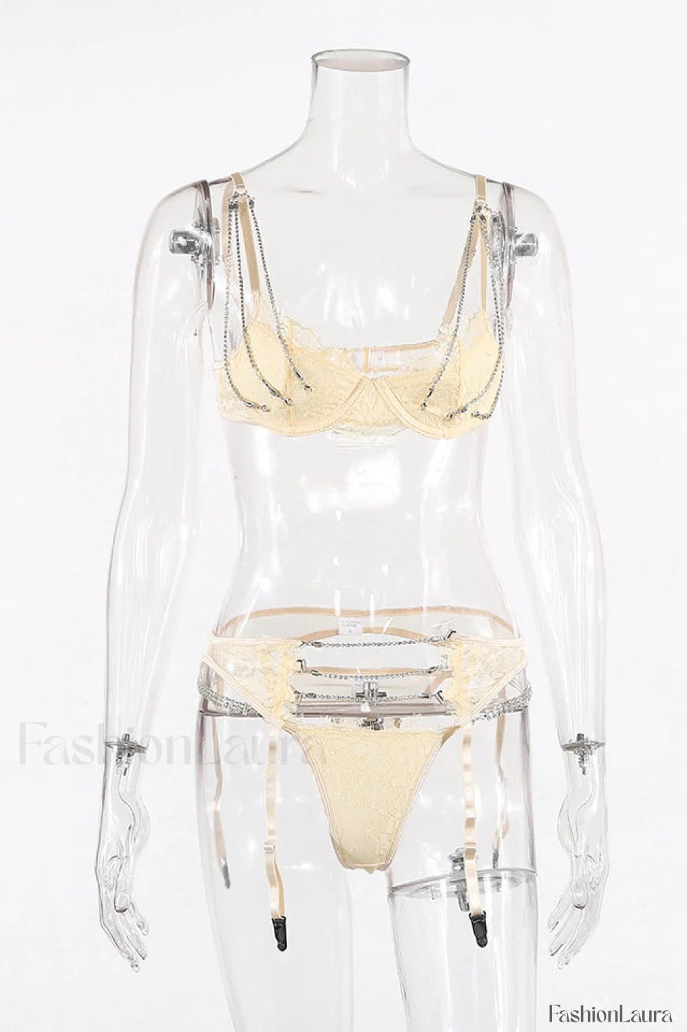 Chain Bra & Charming Underwear Garter Belt Set