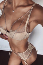 Chain Bra & Charming Underwear Garter Belt Set