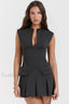 Charcoal Gray Stylish Pleated Belted Dress XS / Charcoal Gray