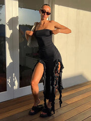 Charming Elegant Ruffles Summer Straps Sleeveless Evening Party Maxi Dress