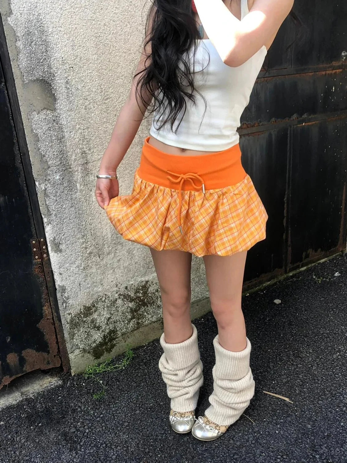Checkered Bubble Drawstring Lounge Skirt Secondary image