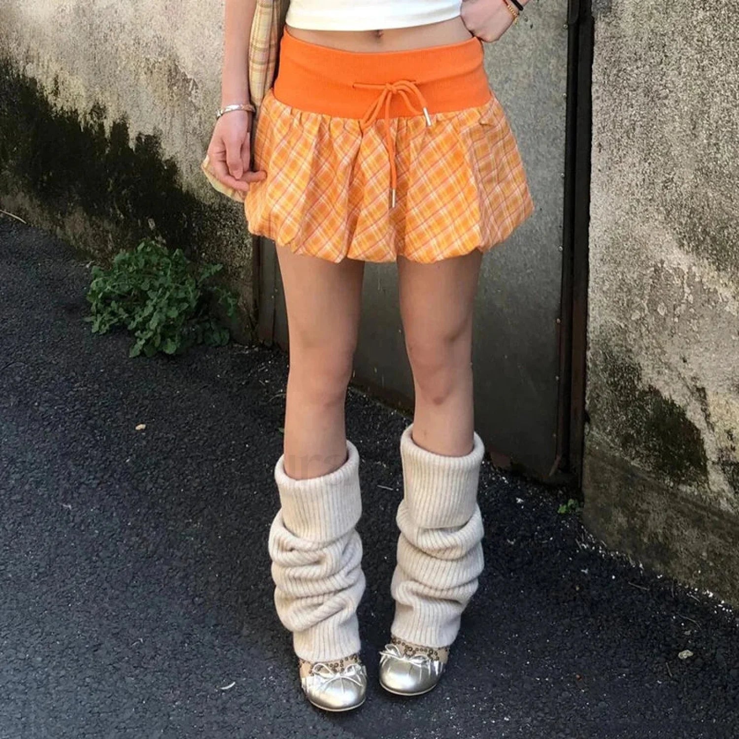 Checkered Bubble Drawstring Lounge Skirt Main image