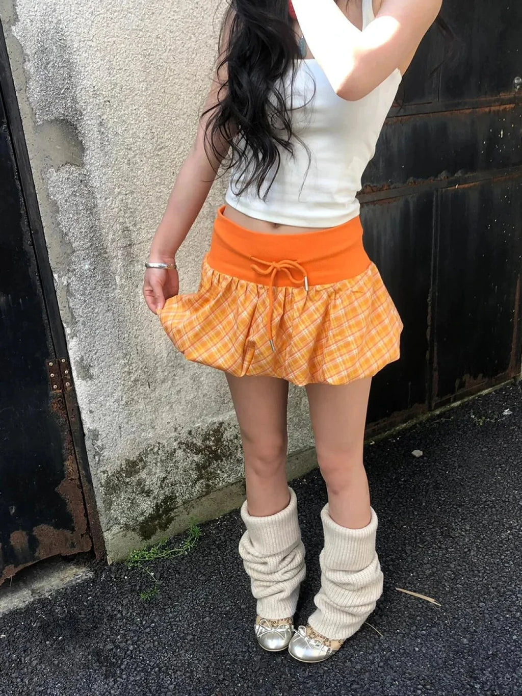 Checkered Bubble Drawstring Lounge Skirt