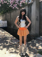 Checkered Bubble Drawstring Lounge Skirt Orange / S