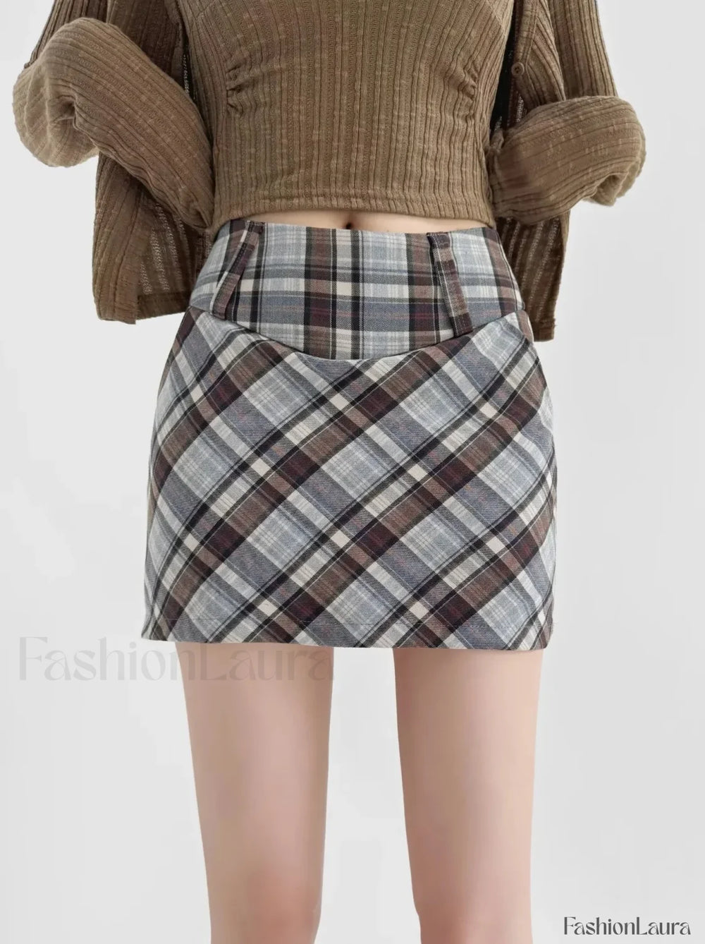 Checkered High Waist Versatile Skirt