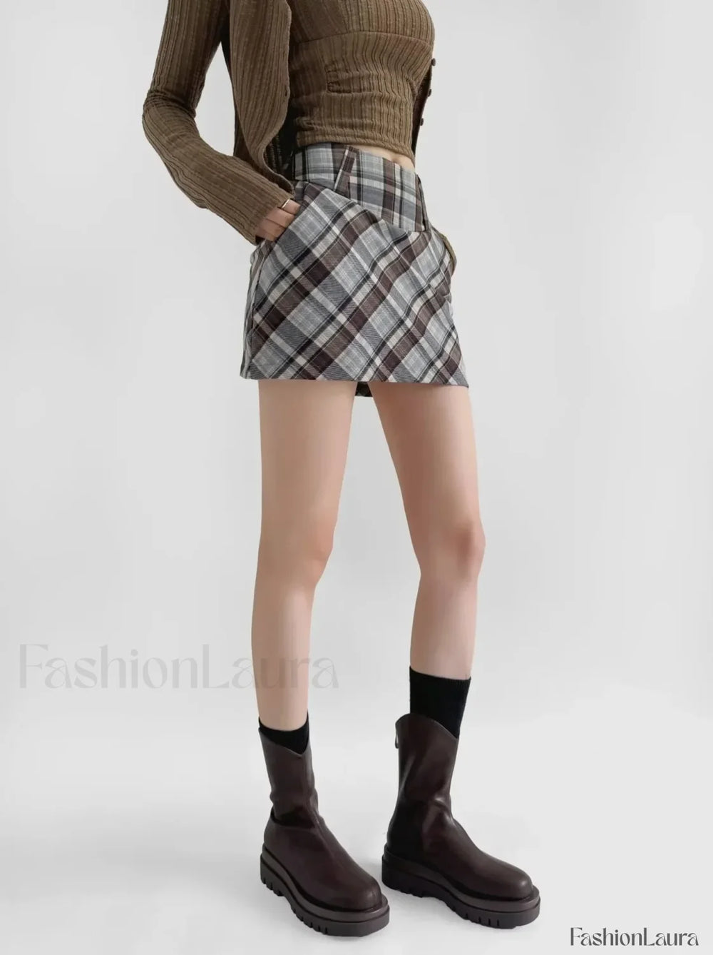 Checkered High Waist Versatile Skirt