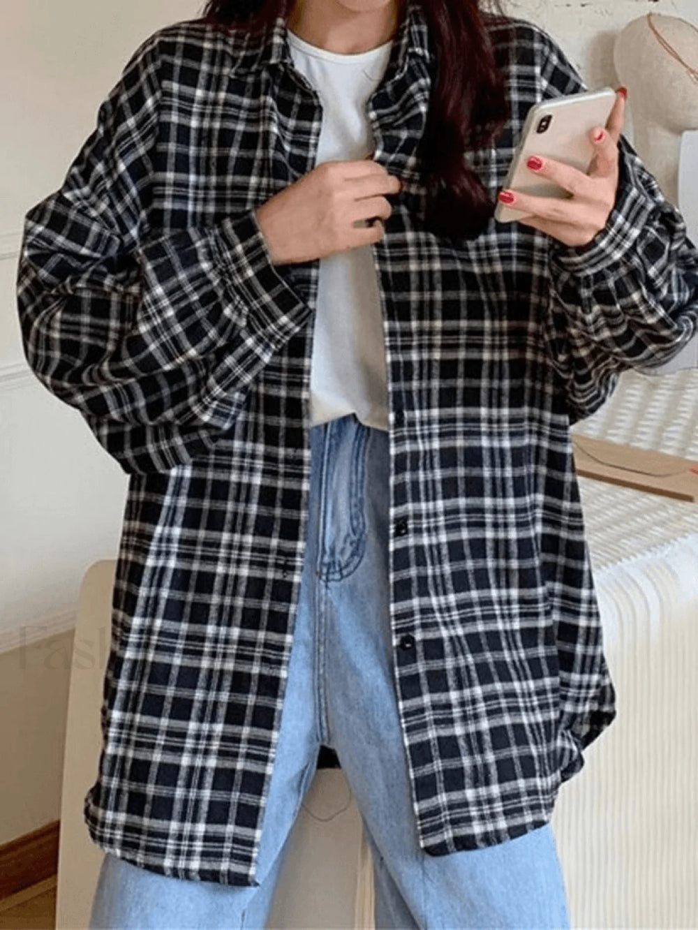 Checkered Long Sleeve Blouse Shirts