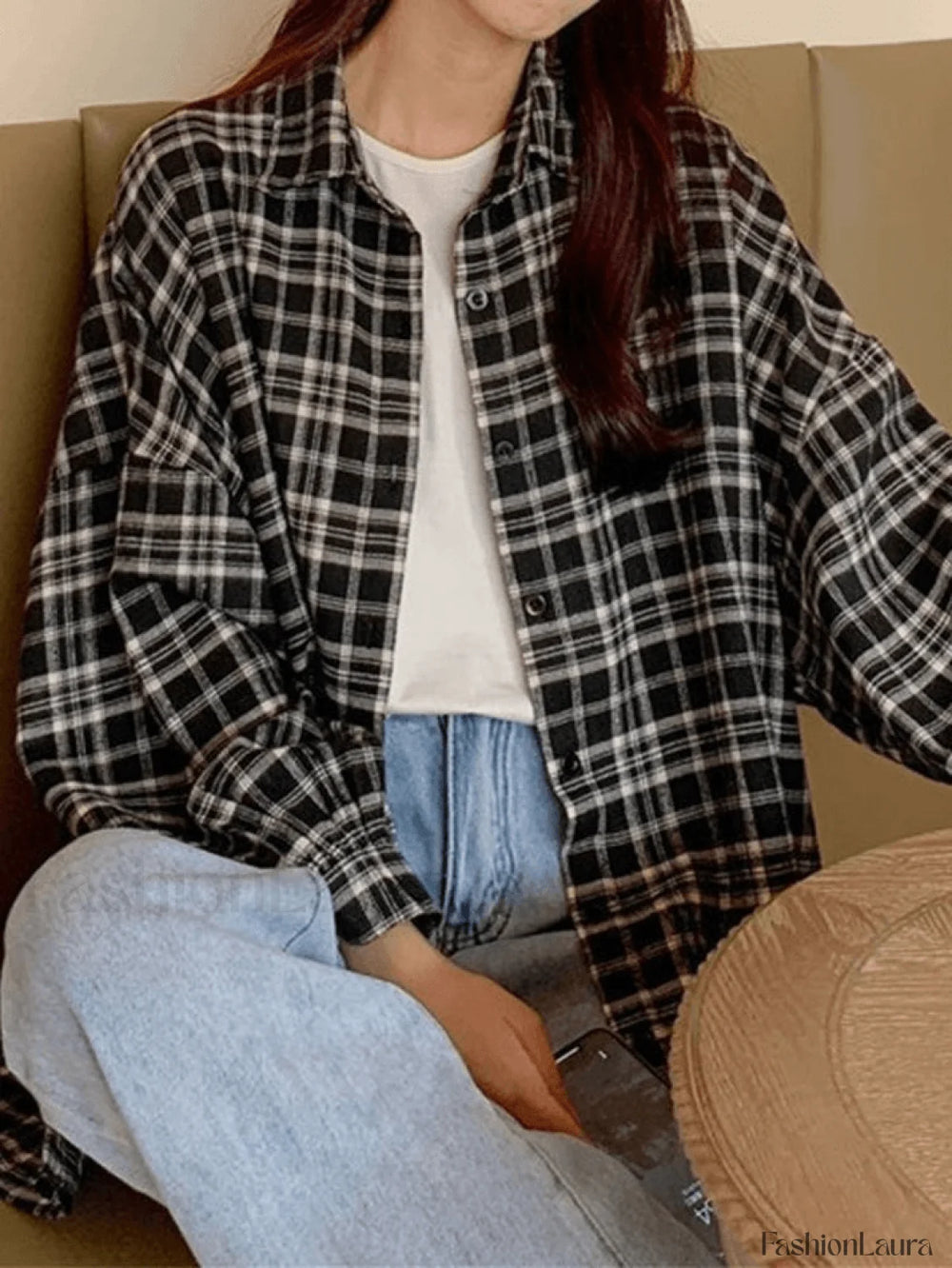 Checkered Long Sleeve Blouse Shirts