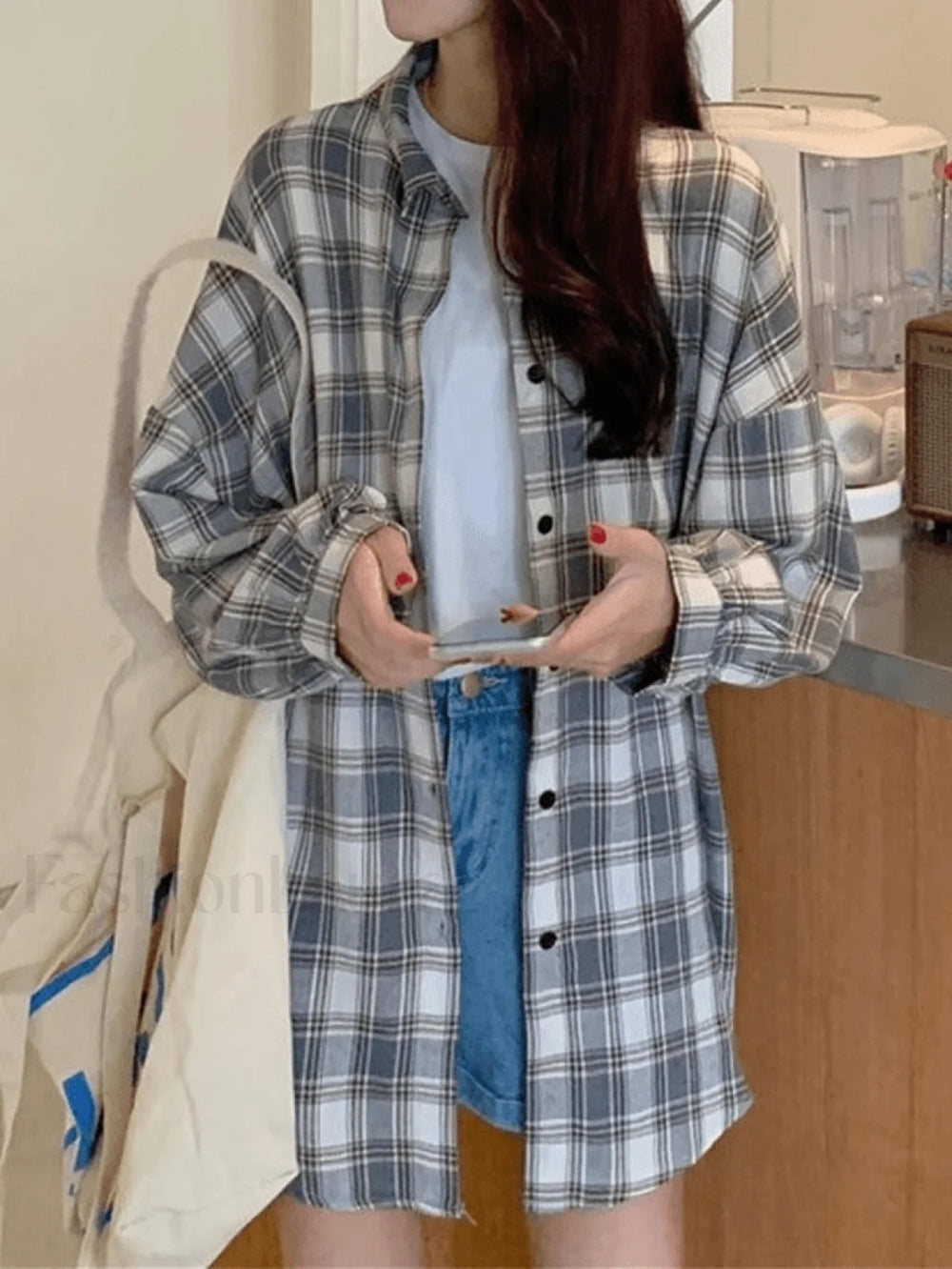 Checkered Long Sleeve Blouse Shirts