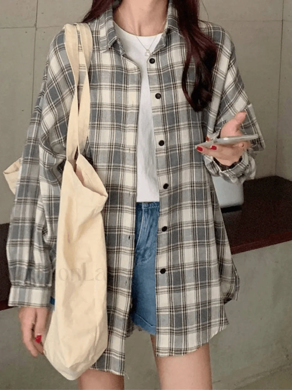 Checkered Long Sleeve Blouse Shirts