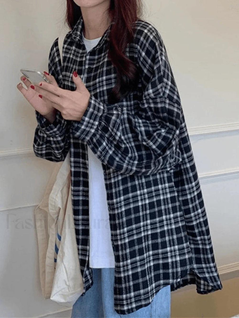 Checkered Long Sleeve Blouse Shirts