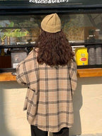 Checkered Print Button Blouse Shirts