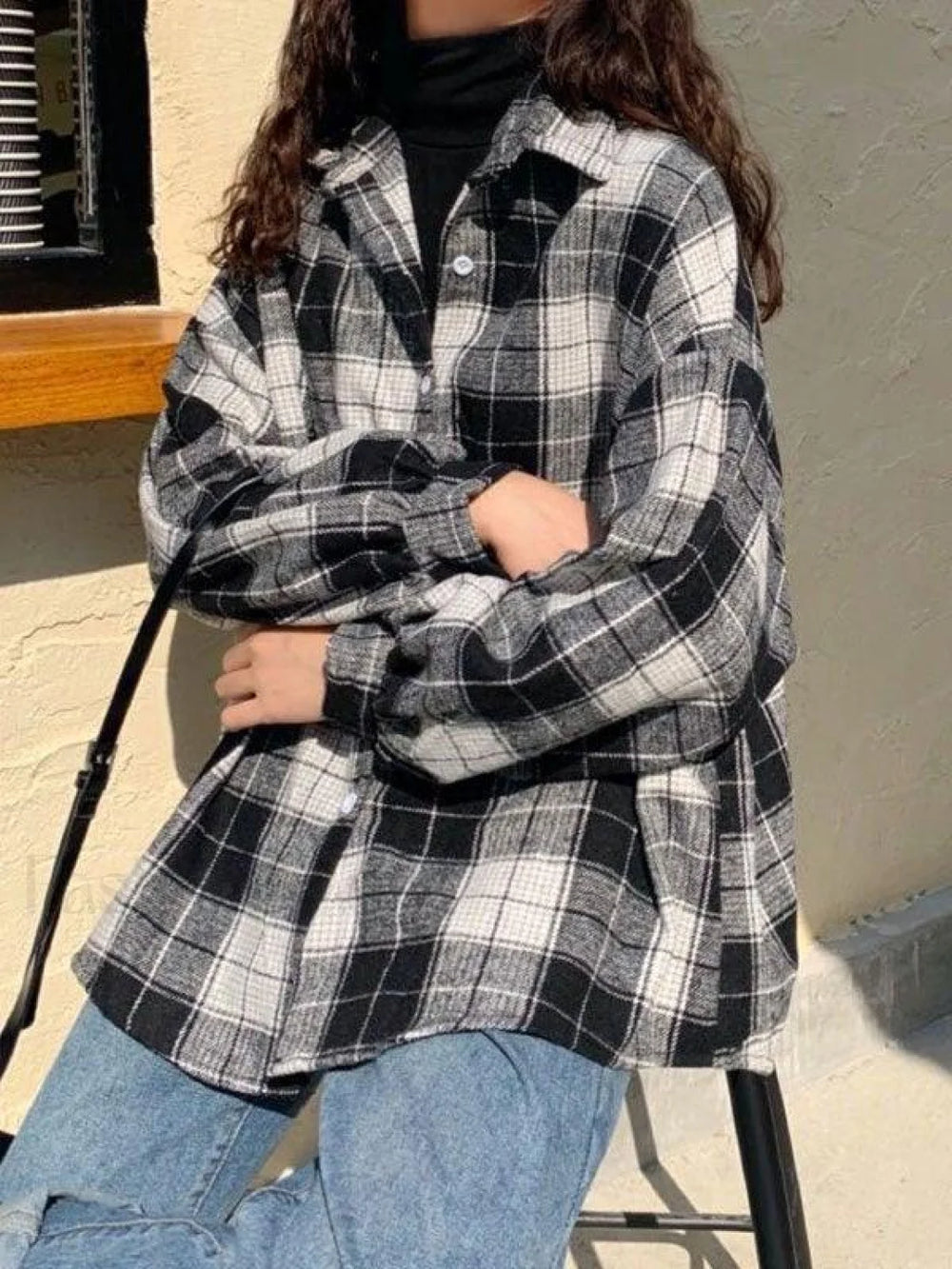 Checkered Print Button Blouse Shirts