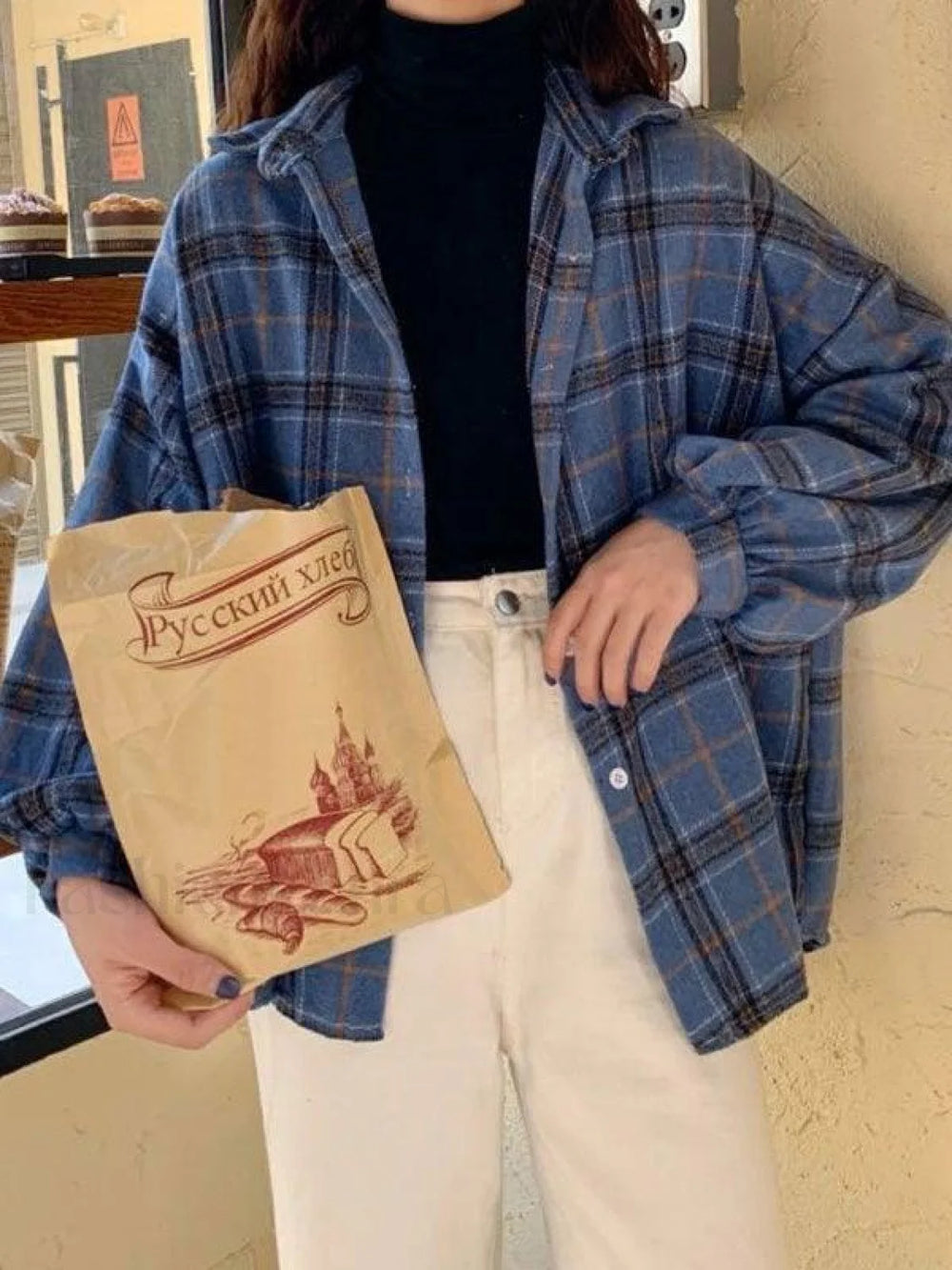 Checkered Print Button Blouse Shirts