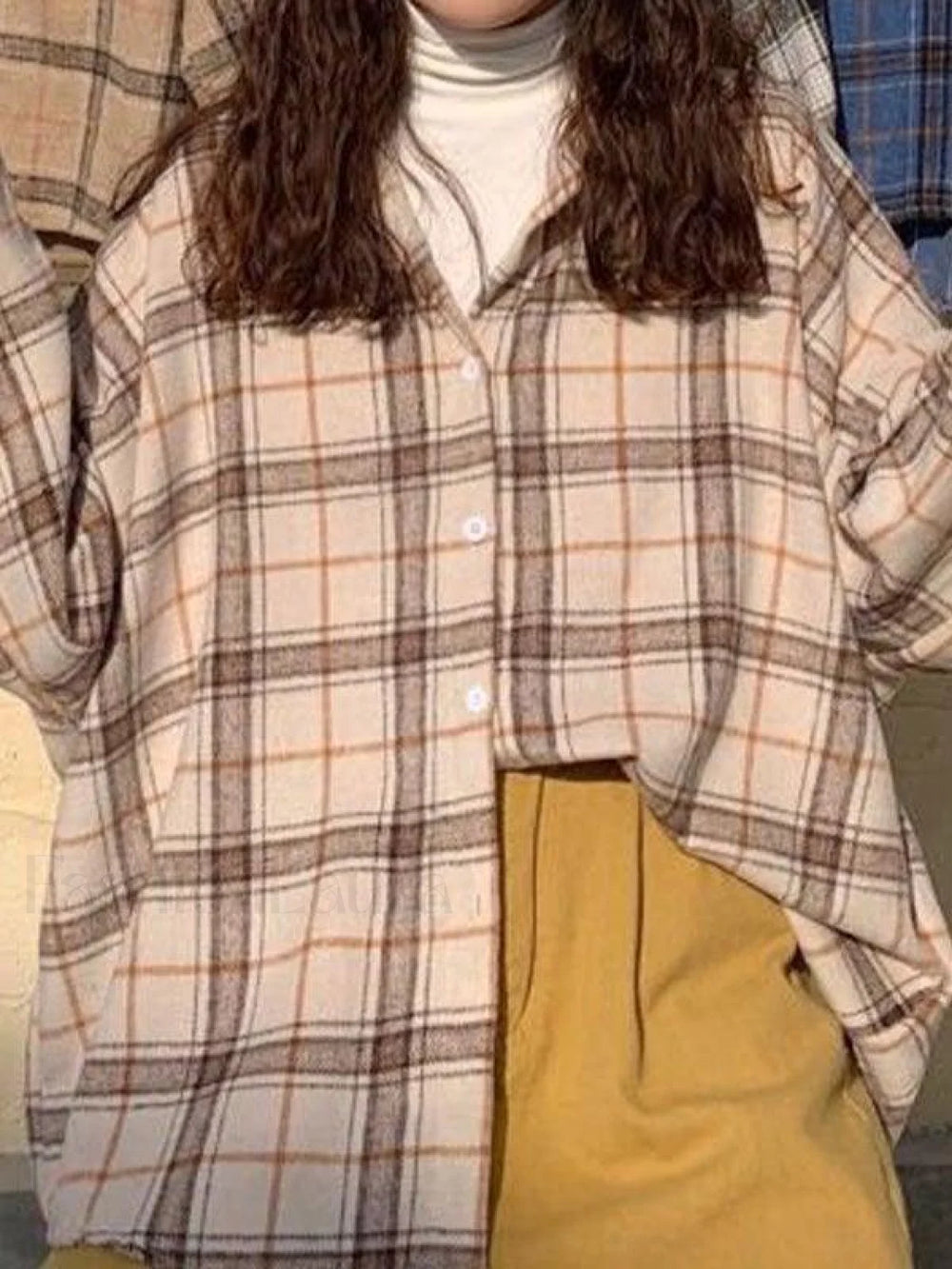 Checkered Print Button Blouse Shirts