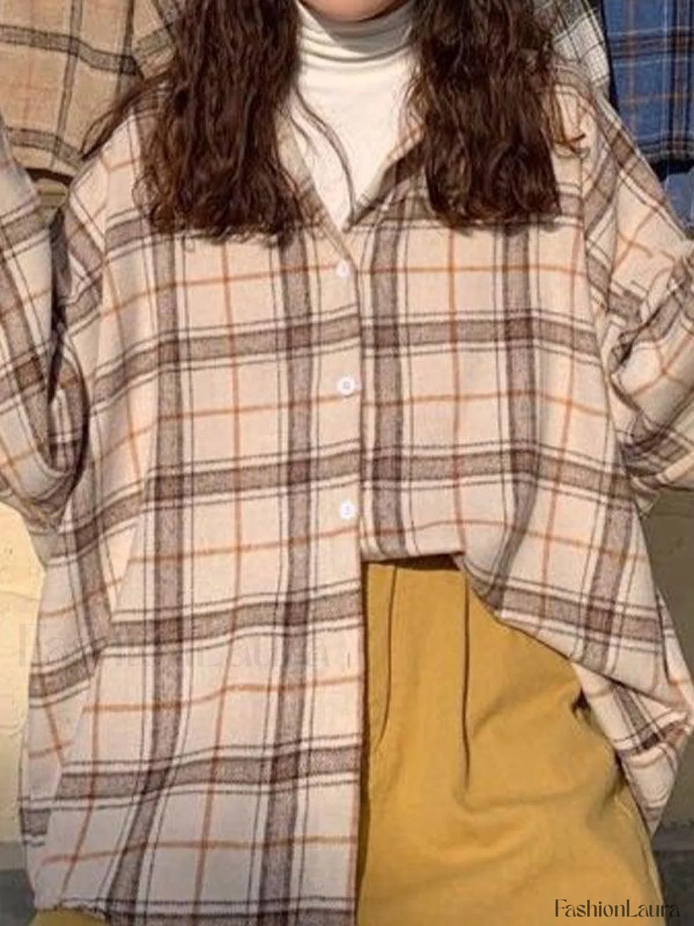 Checkered Print Button Blouse Shirts