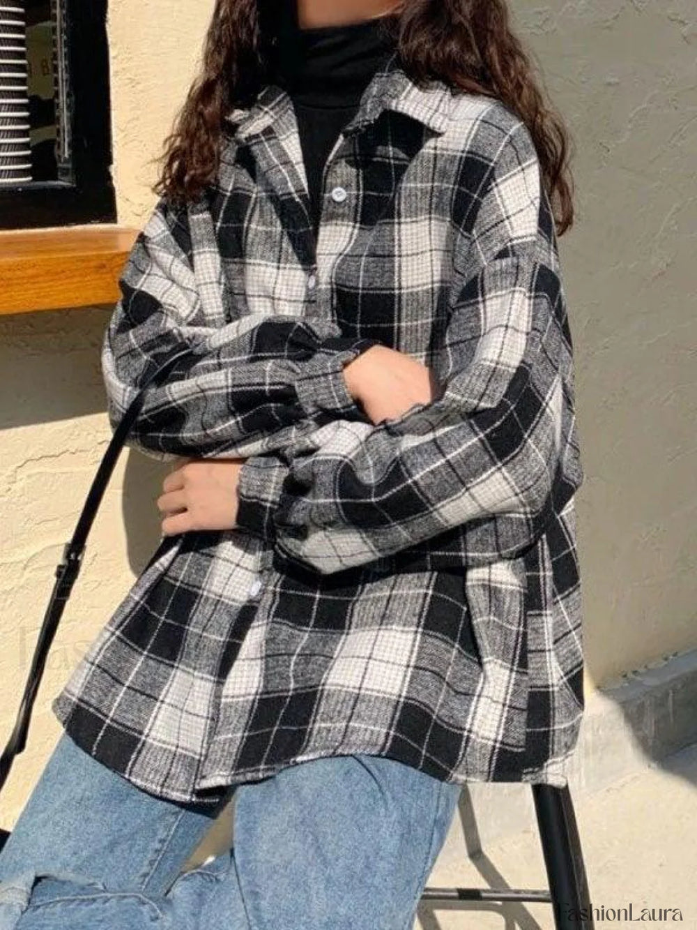 Checkered Print Button Blouse Shirts