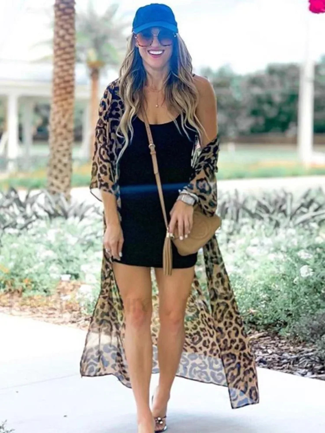 Cheetah Print Long Sleeve Cover Up BROWN / One Size