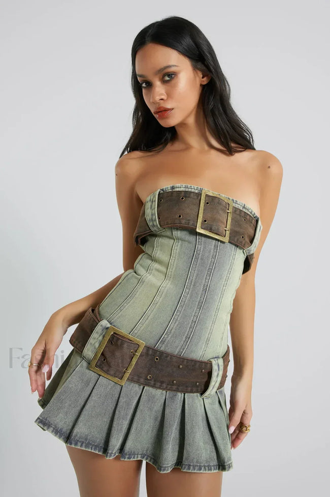 Chelsea Denim Stylish Kilt Mini Dress XS / Blue Denmi Main image