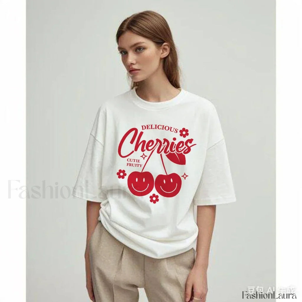 Cherry Delicious Raccoon Meme Graphic T Shirt WHITE / S