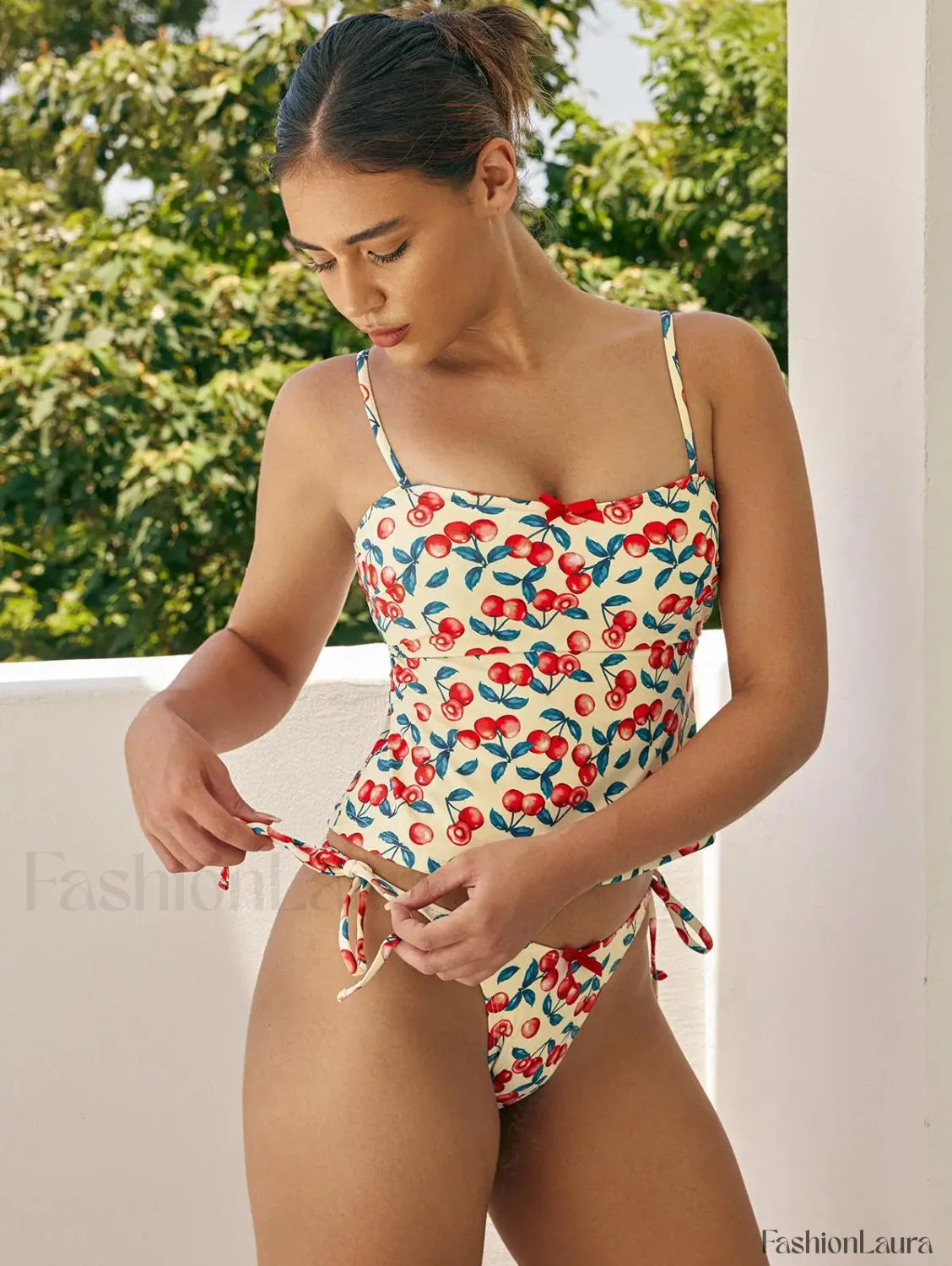 Cherry Print Bow Tie One Piece