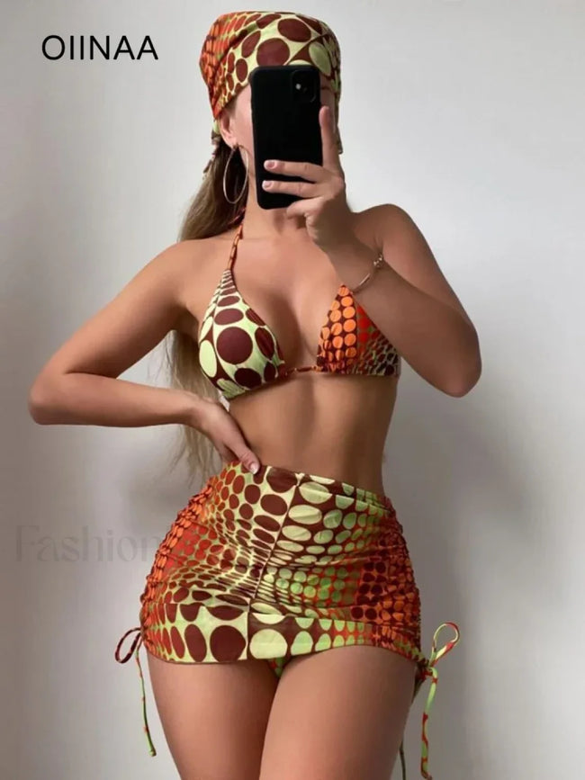 Chic Printed Lace Three Piece Set Main image