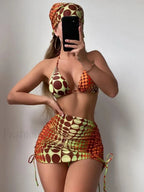 Chic Printed Lace Three Piece Set YELLOW / S