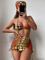 Chic Printed Lace Three Piece Set YELLOW / S
