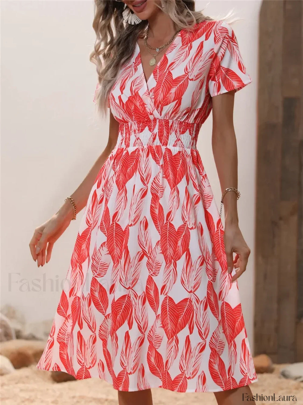 Chic Summer Fashionable Floral Navy Sleeveless Elegant Holiday Midi Dress CORAL / S