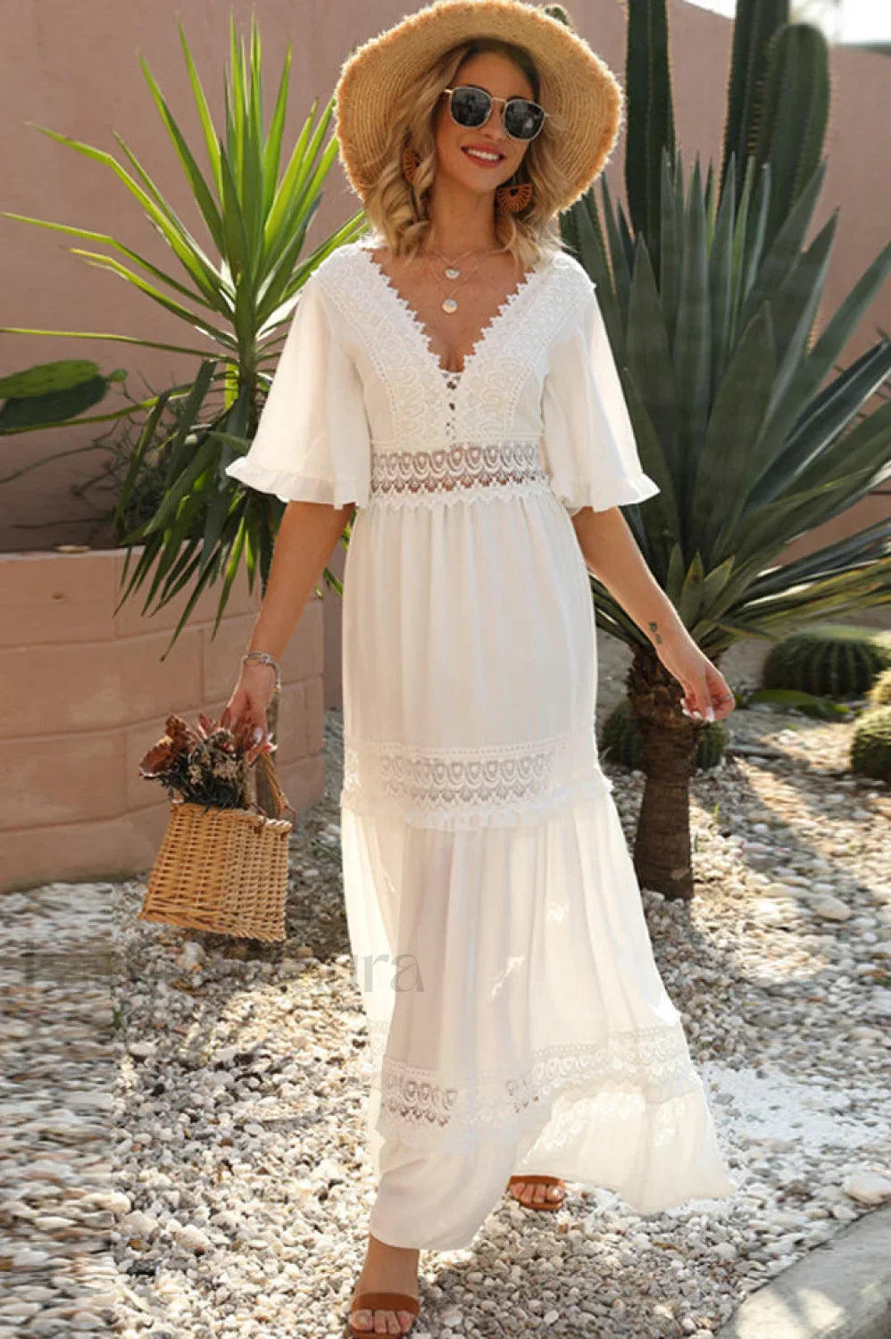 Chic White Stylish Boho Dress S / White