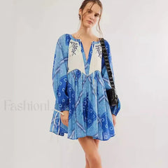 Chiffon Floral Tunic Boho Dress Blue / S