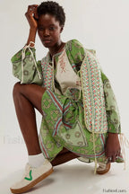 Chiffon Floral Tunic Boho Dress Green / S