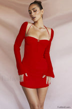 Chiffon Halter Stylish Mini Dress S / Red