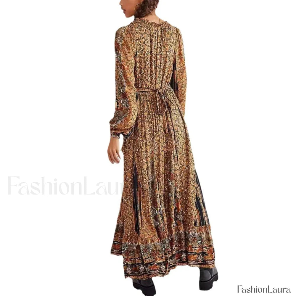 Chiffon Lantern Sleeve Boho Dress