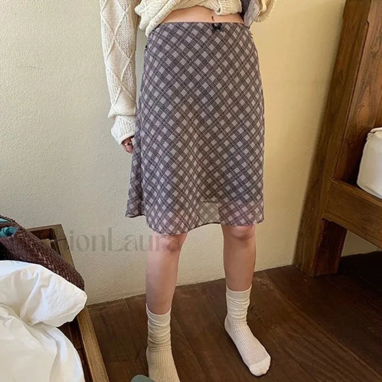 Chiffon Low Waist Patchwork Skirt plaid / S Main image