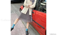 Chiffon Low Waist Plaid Skirt