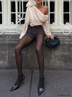 Chiffon Semi sheer One Shoulder Asymmetrical Blouse Blouses