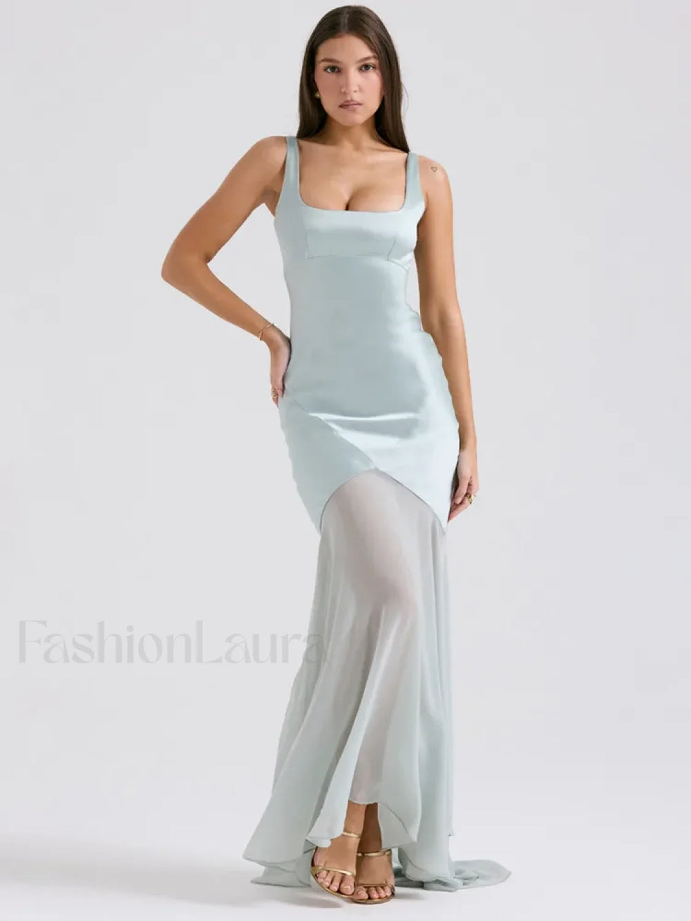 Chiffon Splicing Slim Floor Maxi Dress