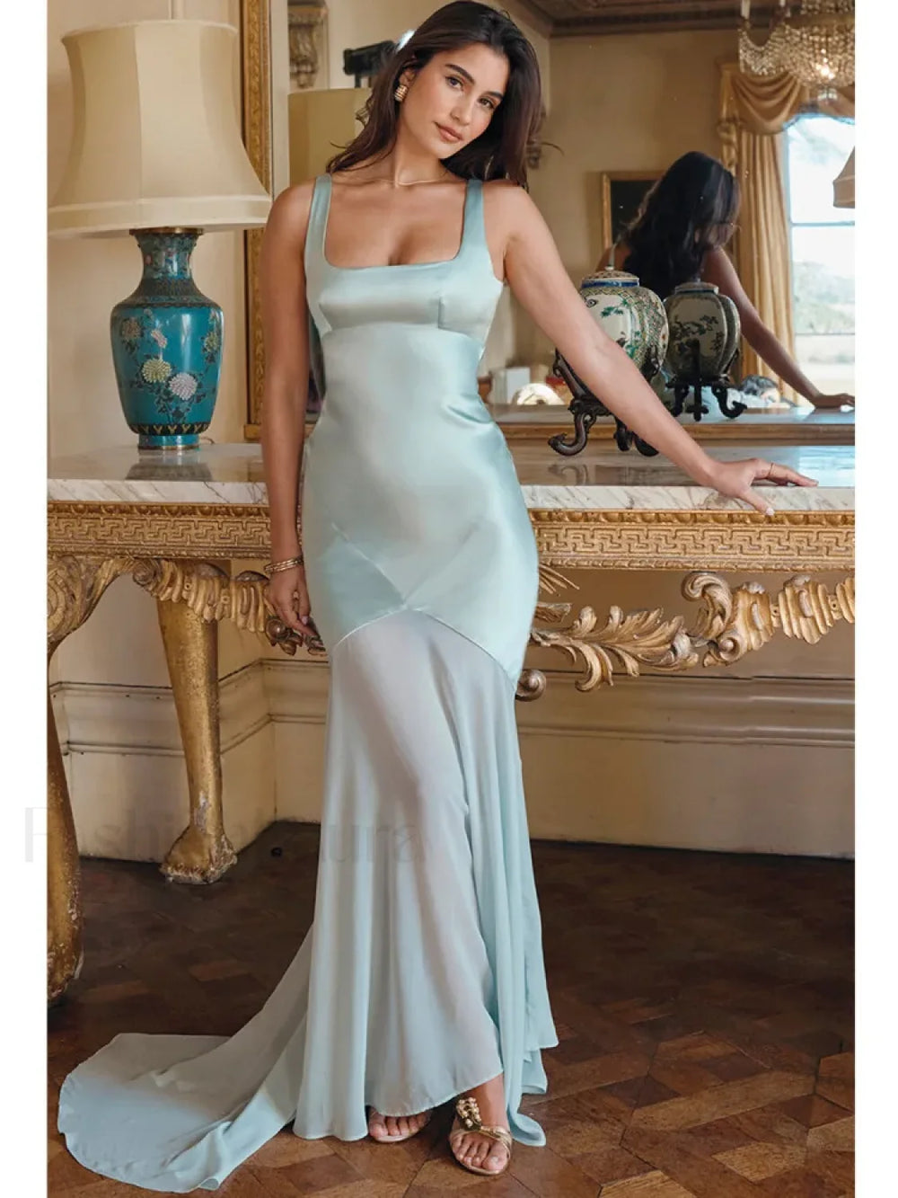 Chiffon Splicing Slim Floor Maxi Dress