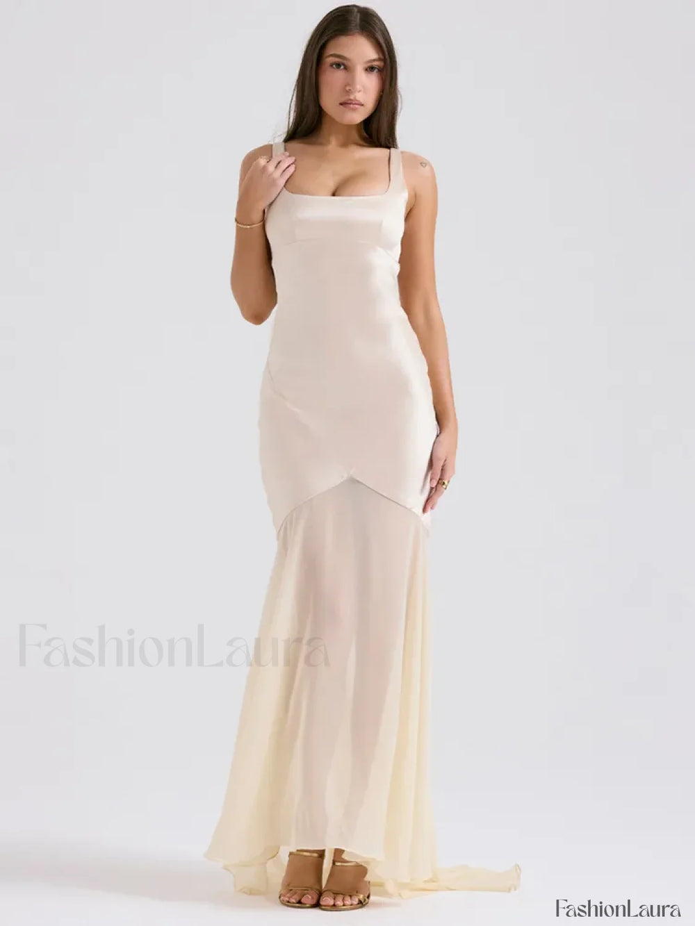 Chiffon Splicing Slim Floor Maxi Dress