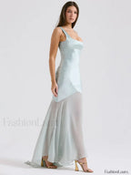 Chiffon Splicing Slim Floor Maxi Dress Blue / S