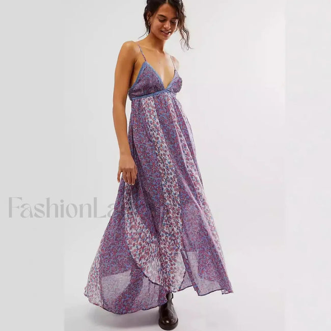 Chiffon Strap Backless Boho Dress Main image